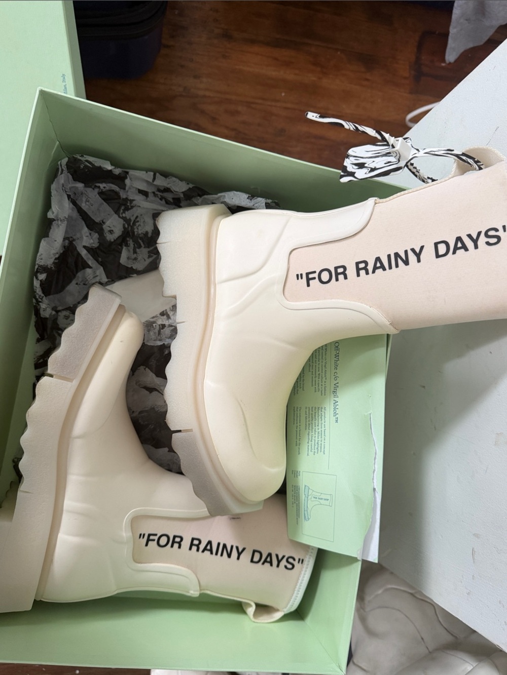 Off White "FOR RAINY DAYS" Cream Women's Waterproof Platform Boots